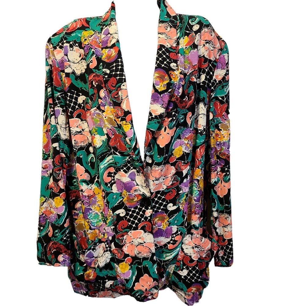 Women's Art to Wear Blazer Vintage Petite Sz 14 Floral Abstract Color Made USA